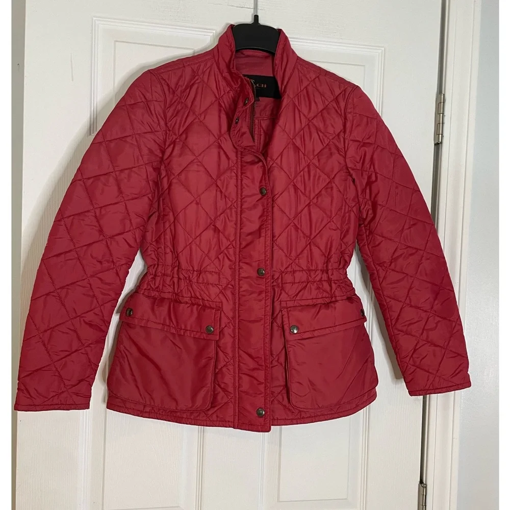 Coach Diamond Quilted Jacket in Coral Red - Picture 1 of 6